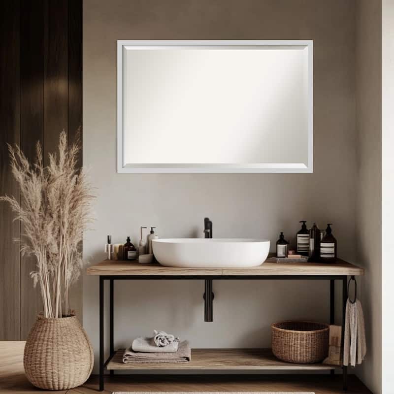 Incline Beveled Wood Framed Bathroom Vanity Wall Mirror