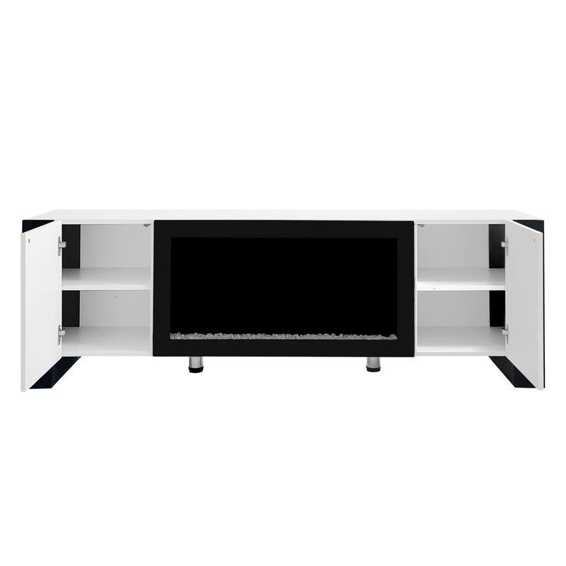 Modern 68.1 TV Stand with Built-in Fireplace, High Gloss Finish, and Spacious Cabinets for Organized Living.