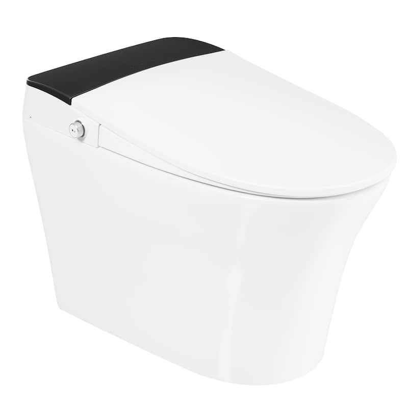 Heated Seat Smart Toilet, One Piece Toilet, Automatic Flush Tankless Toilet without Bidet, with Foot sensor Flush - White+gray