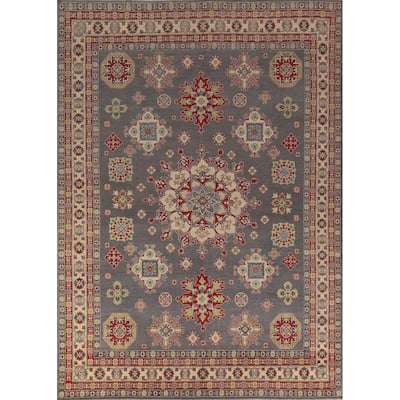 Hand Knotted Oriental 100% Wool Carpet Traditional Geometric Greys & Charcoal Kazak Area Rug - 11' 11'' X 9' 0''