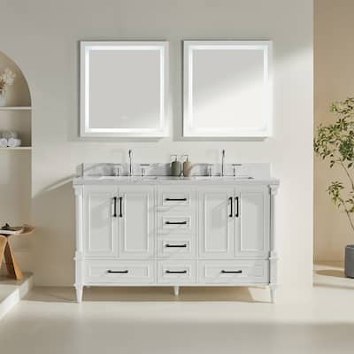 60" Freestanding Double Bathroom Vanity with Extra Black Handles
