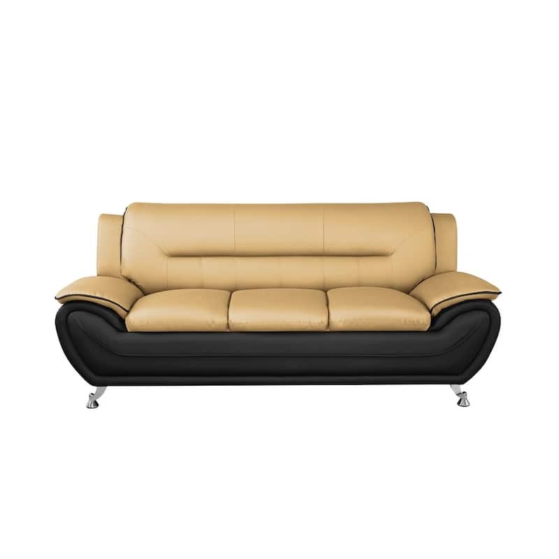 Michael Segura Bonded Leather Upholstered Sofa - Camel/Black