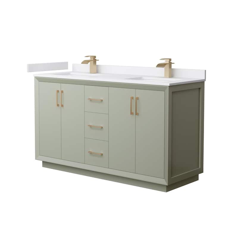 Wyndham Collection WCF414160D-VCA-UNSMXX Strada 60" Free Standing - Light Green / White Cultured Marble Top / Satin - Painted