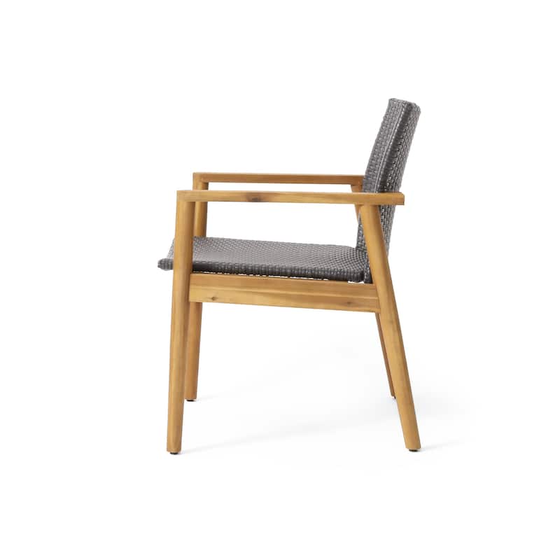 Outdoor Accent Club Chair Set of 2, Gray Wicker, Natural Brown Acacia Wood