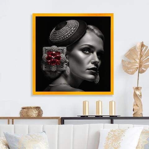 Designart "Vintage Red Diamond Earring" Fashion Woman Framed Art Print