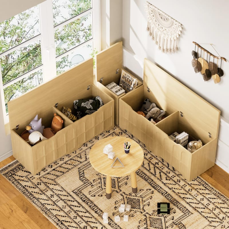 3-Piece L Shaped Corner Bench Set with Hidden Storage, 63" Kitchen Nook Seating, Wood Entryway Shoe Bench with Flip-Top