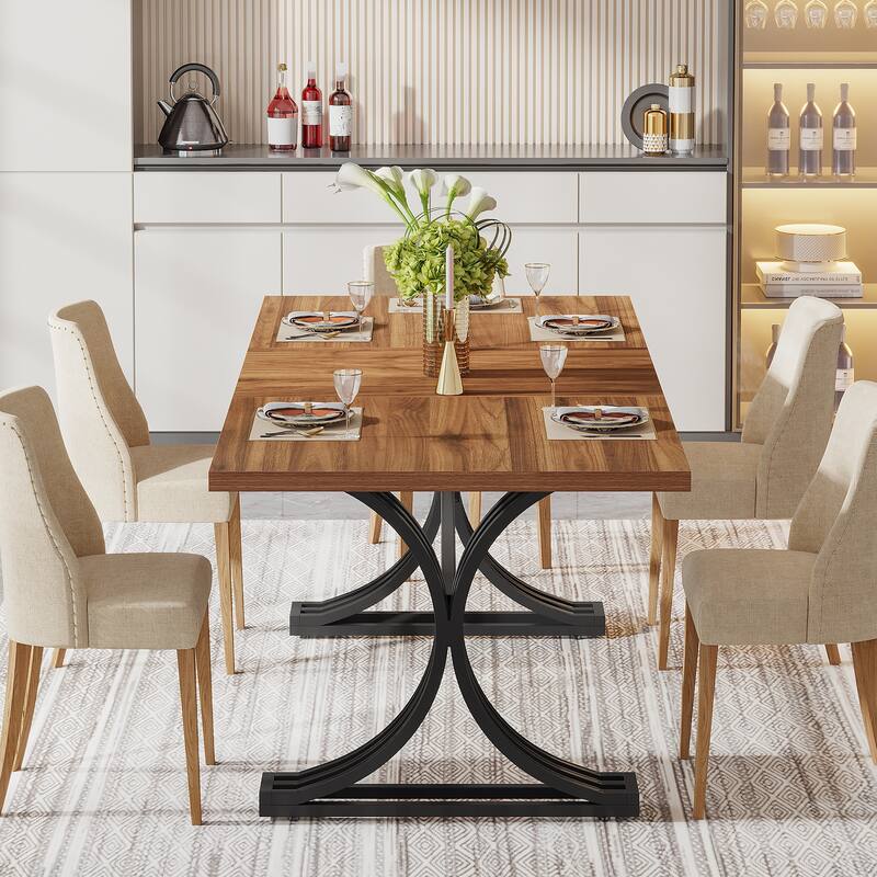 63" Rectangular Dining Table, Modern Kitchen Table with Faux Marble Top for Dining Room