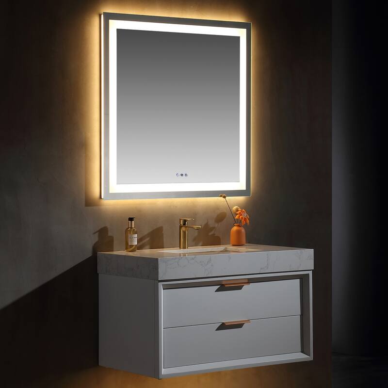 Modland 36" Wall-Mount Vanity with LED Light & 2 Soft-Close Drawers - Solid Oak, Black,White,Blue,Green - 36 inch