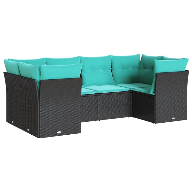 vidaXL 6 Piece Patio Sofa Set with Cushions Black Poly Rattan - 92.1x27.2x48.8