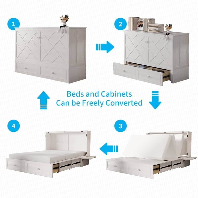 Mixoy Murphy Bed Chest with Mattress and Storage