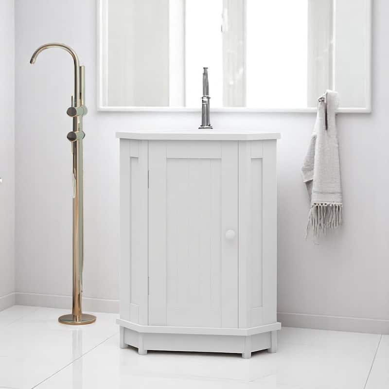 Triangle Corner Bathroom Storage Cabinet with Adjustable Shelves, MDF Space-Saving Organizer with Doors - White