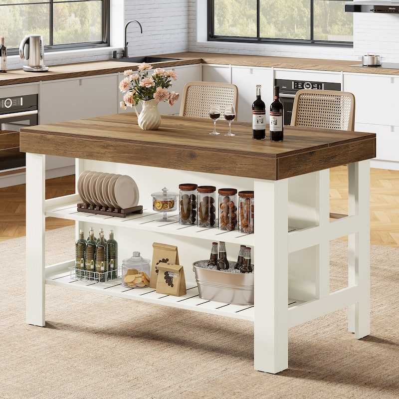 55.1-Inch Kitchen Island with Seating and Storage Shelves