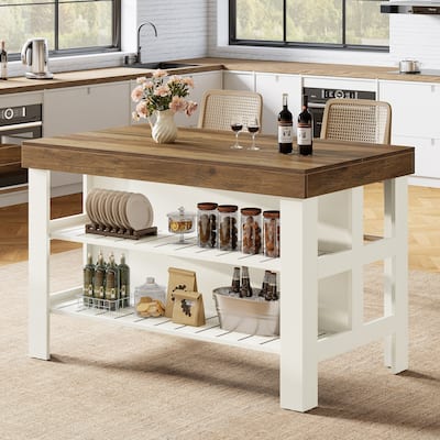 55.1-Inch Kitchen Island with Seating and Storage Shelves