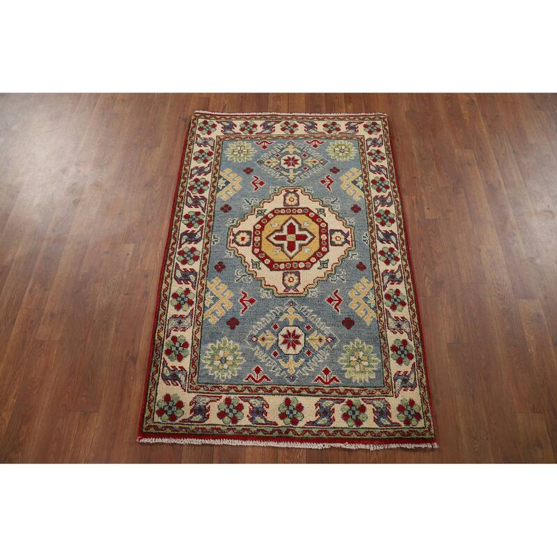 Traditional Light Blue Kazak Foyer Rug Handmade Wool Carpet - 2'8" x 4'1"