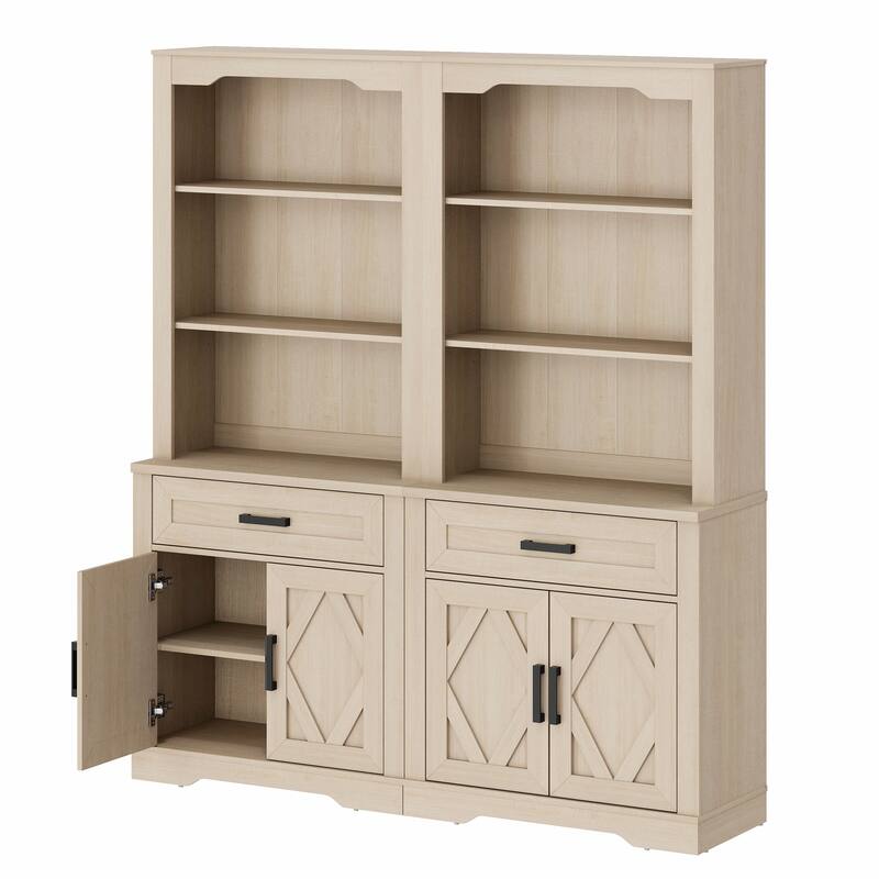 5 Tier Bookcase with Barn Door,73.3" Tall Open Storage Bookshelf