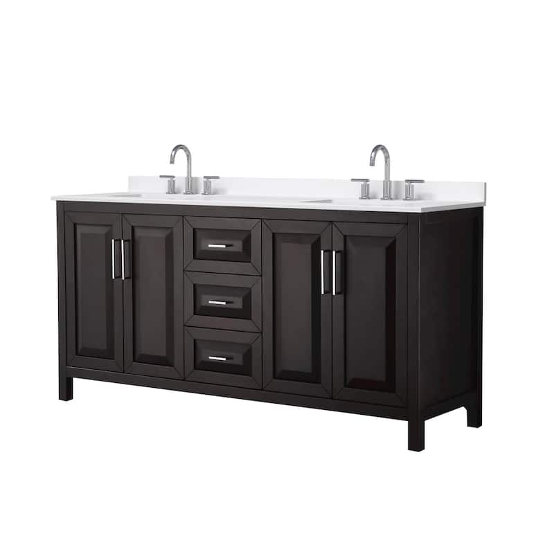 Wyndham Collection WCV252572D-QTZ-US3MXX Daria 72" Free Standing - Dark Espresso / White Quartz Top / Polished Chrome