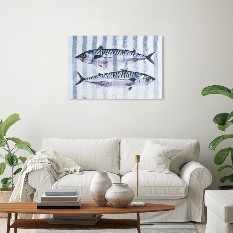 Wynwood Studio Canvas Animals Tuna Splash Gray and Dark Gray Nautical & Coastal Wall Art Canvas Print - 20 x 30