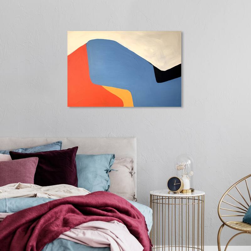 Wynwood Studio Canvas Abstract Steep and Colorful Blue and Dark Orange Modern & Contemporary Wall Art Canvas Print - 36 x 24