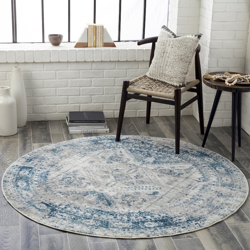 Livabliss Monte Carlo Updated Traditional Medallion Area Rug - Sky Blue - 5'3" x 5'3" Round