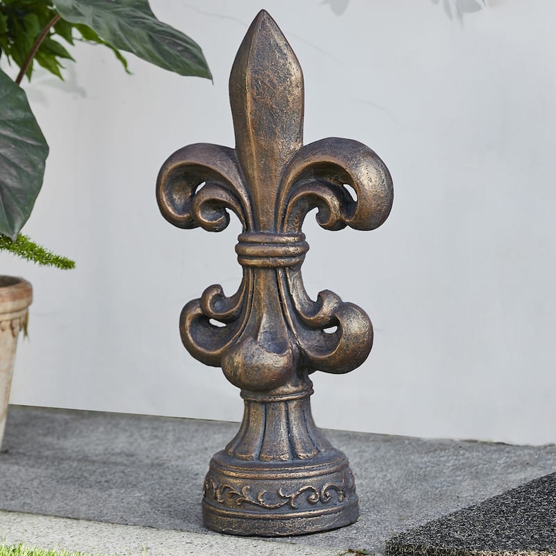 MgO Bronze French Holiness Fleur De Lis LYS Garden Statue Coastal Sculpture by Glitzhome