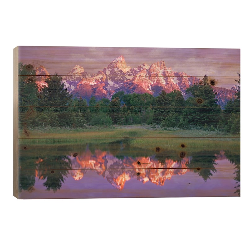Grand Teton Range And Cloudy Sky At Schwabacher Landing, Grand Teton National Park, Wyoming Print On Wood by Tim Fitzharris - 18x26x1.5