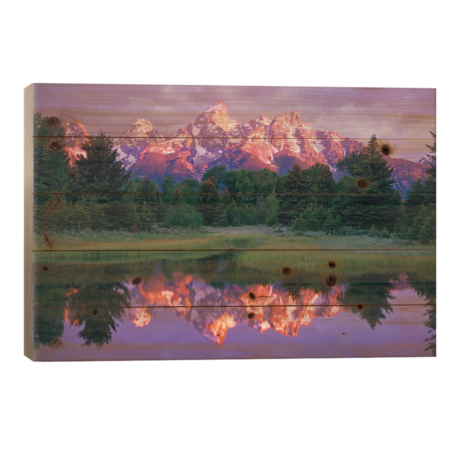 Grand Teton Range And Cloudy Sky At Schwabacher Landing, Grand Teton National Park, Wyoming Print On Wood by Tim Fitzharris