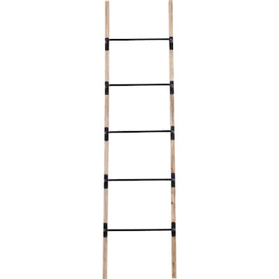 Solid Throw Rug Hanging Mango Wood Ladder - 72" - Brown
