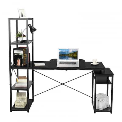 Computer Desk With 5-Tier Shelves,Drafting Drawing Table With Tiltable Tabletop