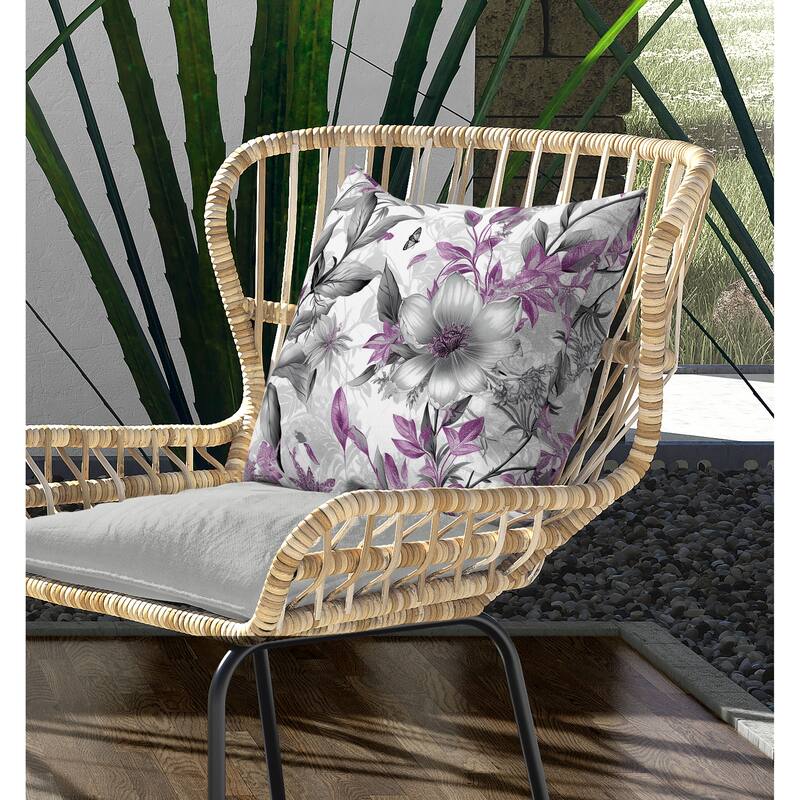 Exquisite Floral Breeze Indoor/Outdoor Reversible Throw Pillow Grey and Pink