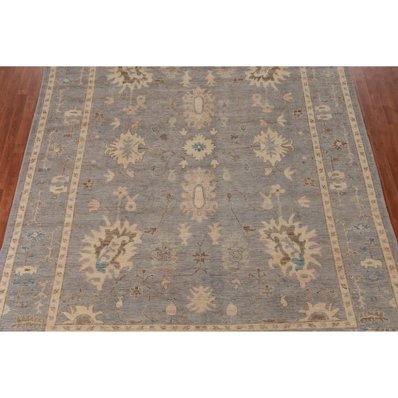 Hand Knotted Oriental 100% Wool Carpet Transitional All-Over Navy Blue & Blues Oushak Area Rug - 12' 2'' X 9' 3''