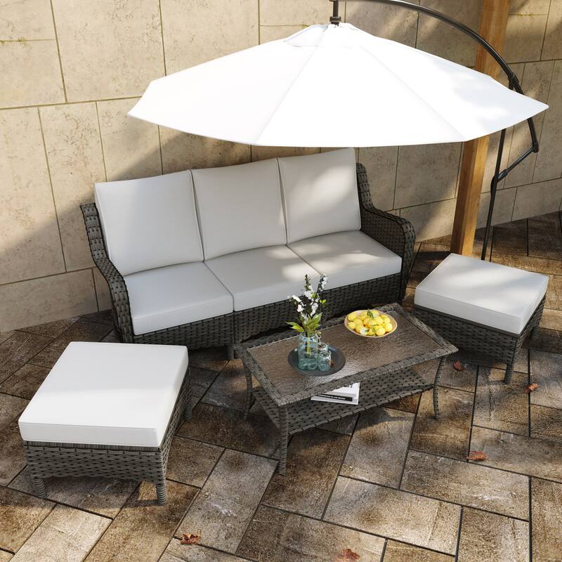 Outdoor 6-Piece Rattan Wicker Sectional Sofa Set With Cushion