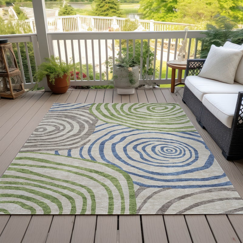 Machine Washable Indoor/ Outdoor Chantille Contemporary Dimensions Rug - Beige - 3' x 5'
