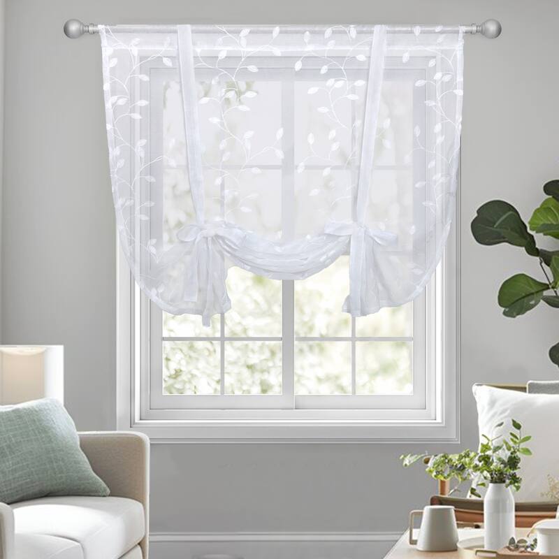 Deconovo Tie up Sheer Curtains Embroidery Pattern Shades