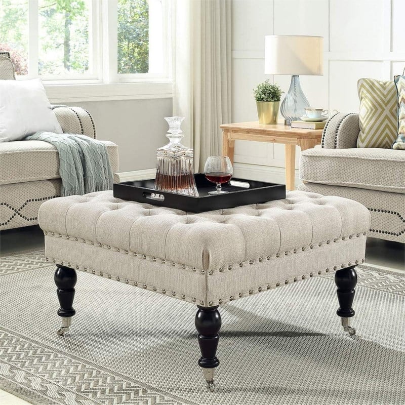 Large Square Upholstered Tufted Button Ottoman
