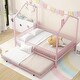 preview thumbnail 7 of 9, Full Size Metal House Bed with Fence and Trundle Pink