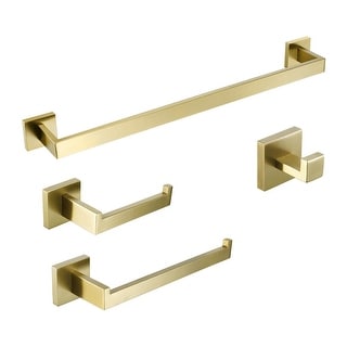 Set Accessori Bagno In Acciaio Inox 304 Dorato Spazzolato - Portasciugamani 61 Cm, Portarotolo, Anello E Gancio (4 Pezzi)