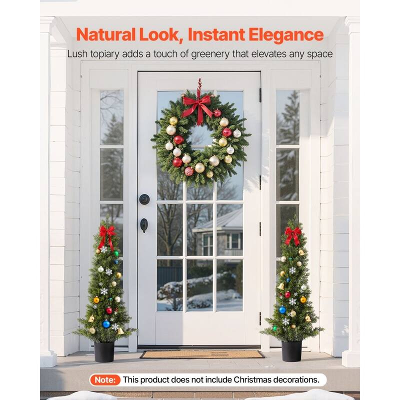 Set of 2 Artificial Topiary Cedar Trees Faux Greenery with Iron & PE Trunks, Weather-Resistant Decorative Plants