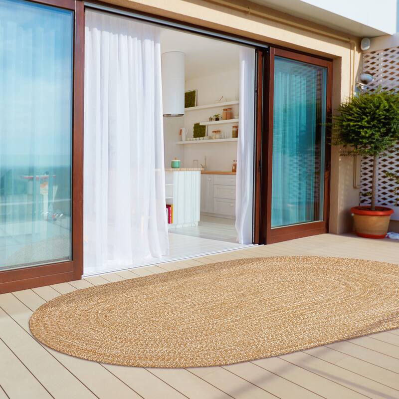 Superior Modern Rustic Bohemian Reversible Multi-Tone Braided Indoor Outdoor Area Rug - 3' x 5' Oval - Latte-White