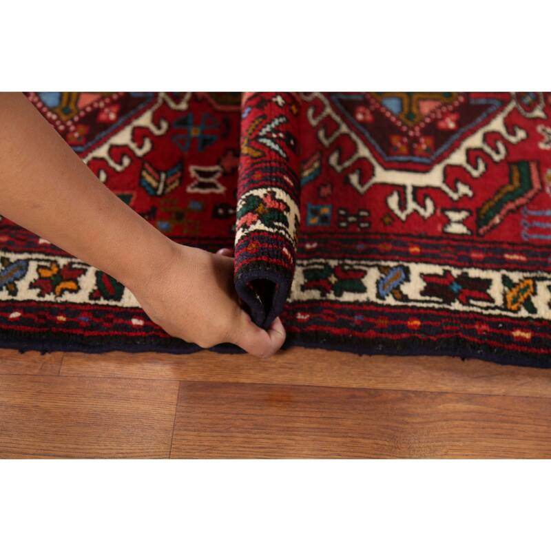 Tribal Geometric Gharajeh Persian Runner Rug Handmade Red Wool Carpet - 2'4"x 9'10"