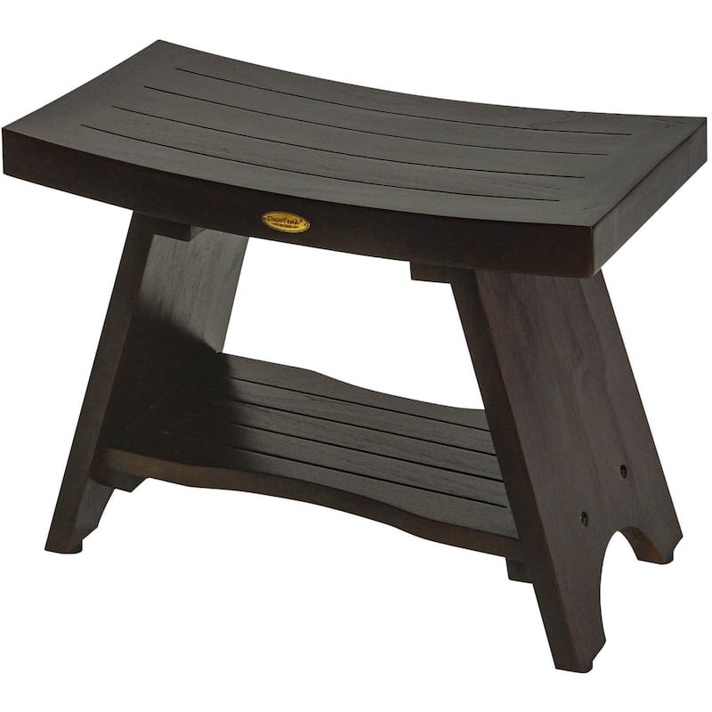 24" DecoTeak Serenity Eastern Style Solid Teak Shower Bench With Shelf in WoodLand Brown Finish - Woodland Brown