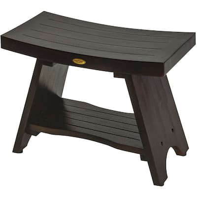 24" DecoTeak Serenity Eastern Style Solid Teak Shower Bench With Shelf in WoodLand Brown Finish