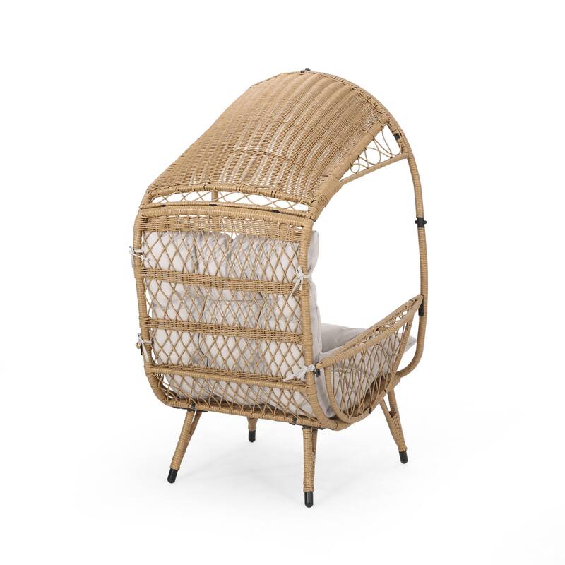 Roomfitters Outdoor Wicker Egg Chair with Canopy, Teardrop Lounge Seating and Soft Cushions for Patio Garden Balcony