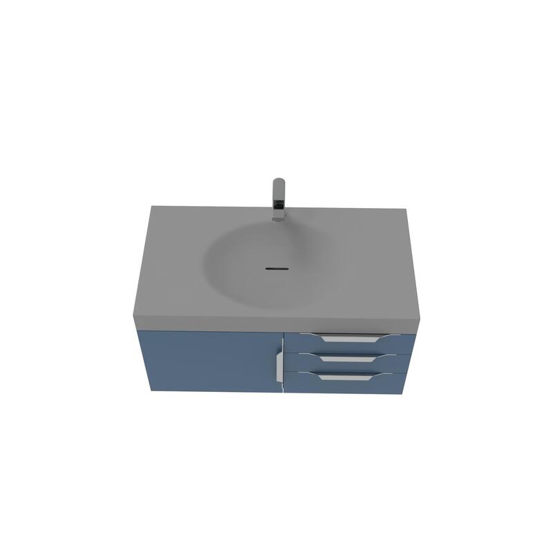 Thames 36" Shallow Basin Wall Mounted Bathroom Vanity Set w/ Gray Top