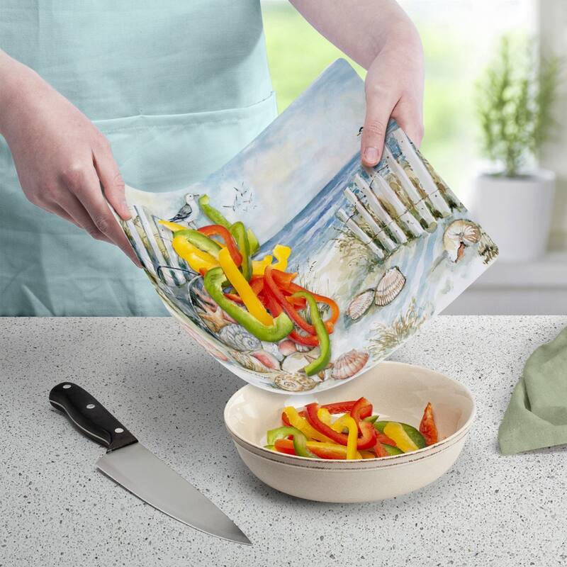 Coastal Sanctuary Flexible Plastic Cutting Board Mat 15" x 11.5", Made in the USA, Decorative, Flexible, Easy to Clean