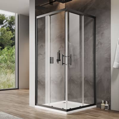 Elegant 34" W x 34" L x 72" H Corner Entry Shower Enclosure Sliding Shower Doors