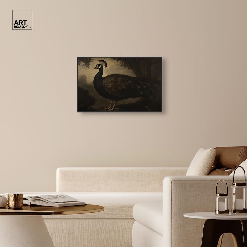 Peacock in Monotone Canvas by Art Remedy