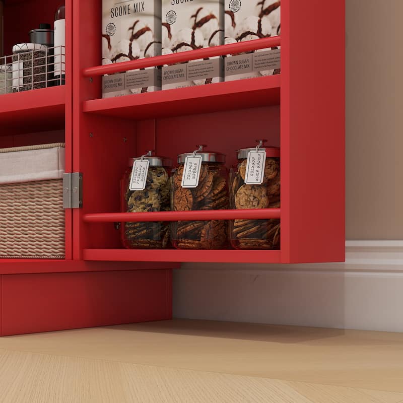 Kitchen Pantry Storage Cabinet with Adjustable Shelves and Side Racks, Buffet Cabinet Sideboard with Anti-Tip Wall Strap