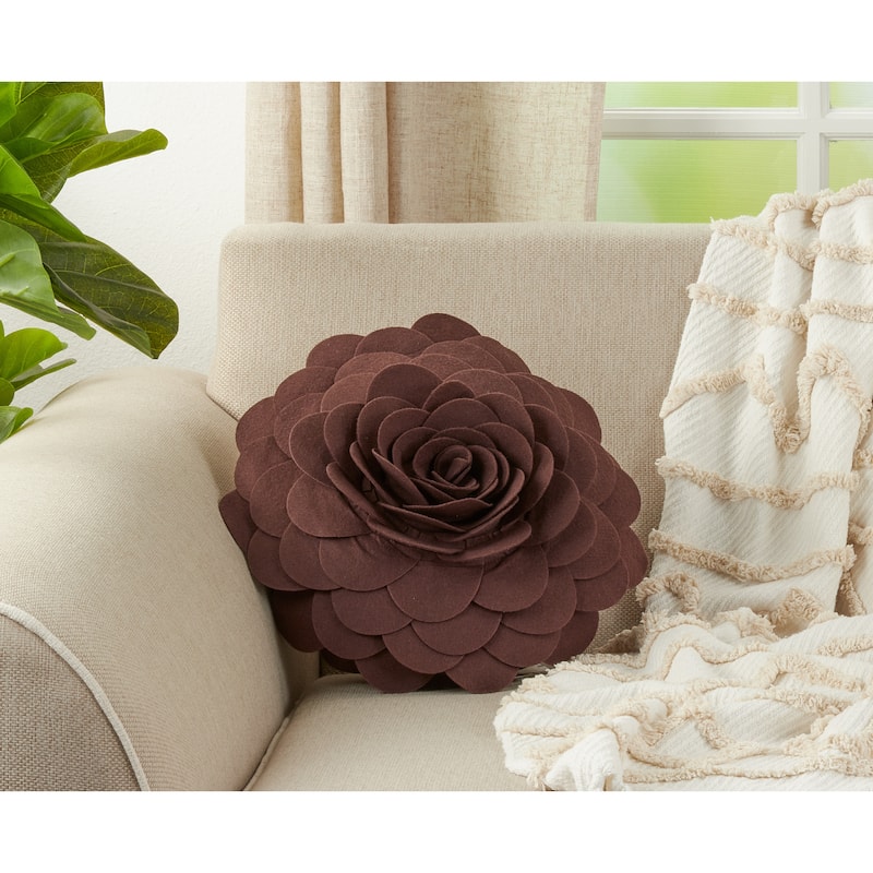 Elegant Textured Colorful Decorative Flower Throw Pillow - 13"x13" - Chocolate