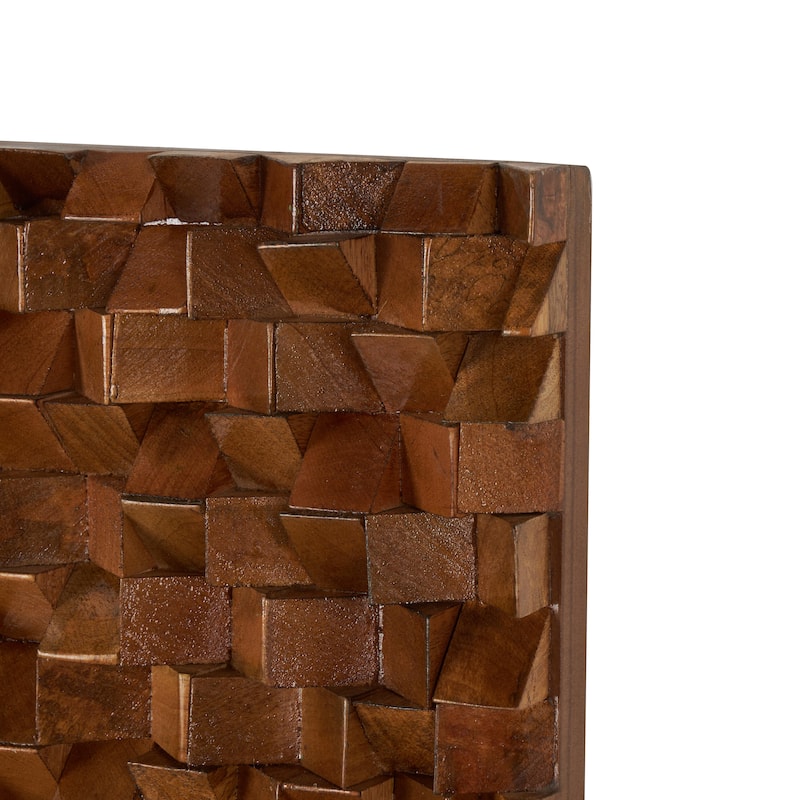 Brown Mango Wood Handmade 3D Cube Inspired Panel Geometric Home Wall Decor