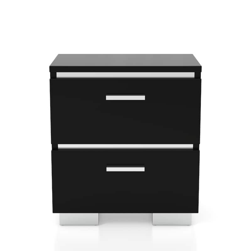 Lofa Modern Glossy Black Wood 2-Drawer Nightstand with USB Ports by Furniture of America